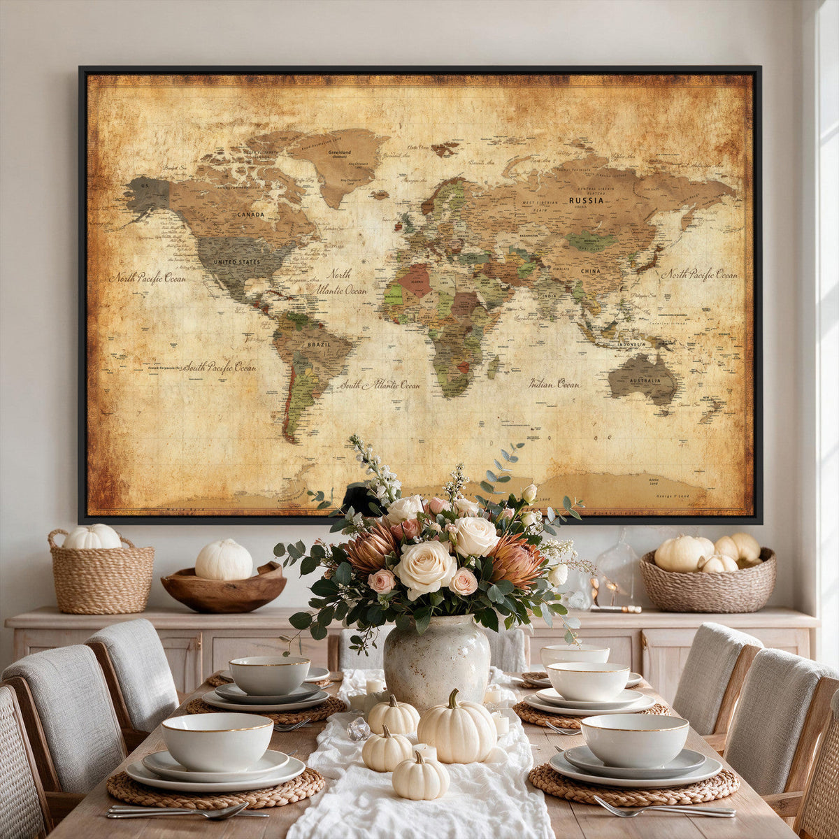 26621467D-MGV-CV-36X24 - Custom Push Pin World Map Wall Art Canvas Print – Personalized Travel Tracker with Pins Framed Large for Home and Office Decor