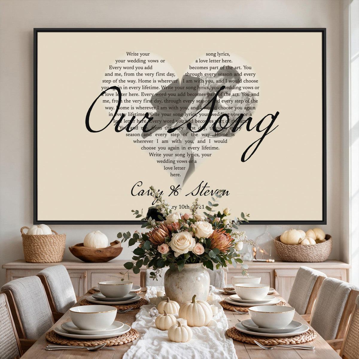 CSTM911D-MGV-CV-36X24 - Lyrics Heart Canvas Print – Personalized Song Lyrics in a Heart Shape Wall Art