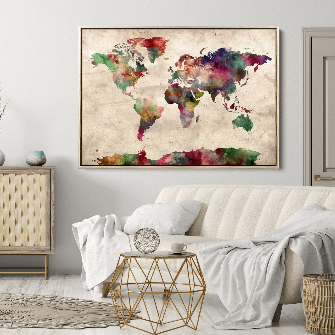 Push Pin World Map Canvas Print – Framed Wall Art for Couples to Track Their Travels – Anniversary Gift or Home Adventure Decor