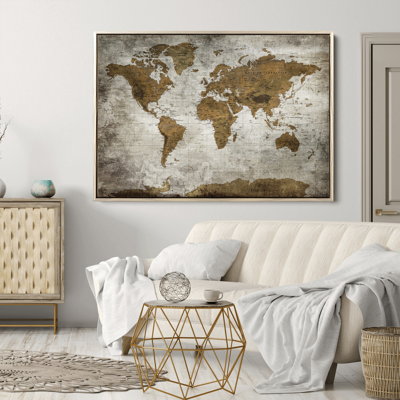 Push Pin World Map Canvas Print – Framed Wall Art for Couples to Track Their Travels – Anniversary Gift or Home Adventure Decor