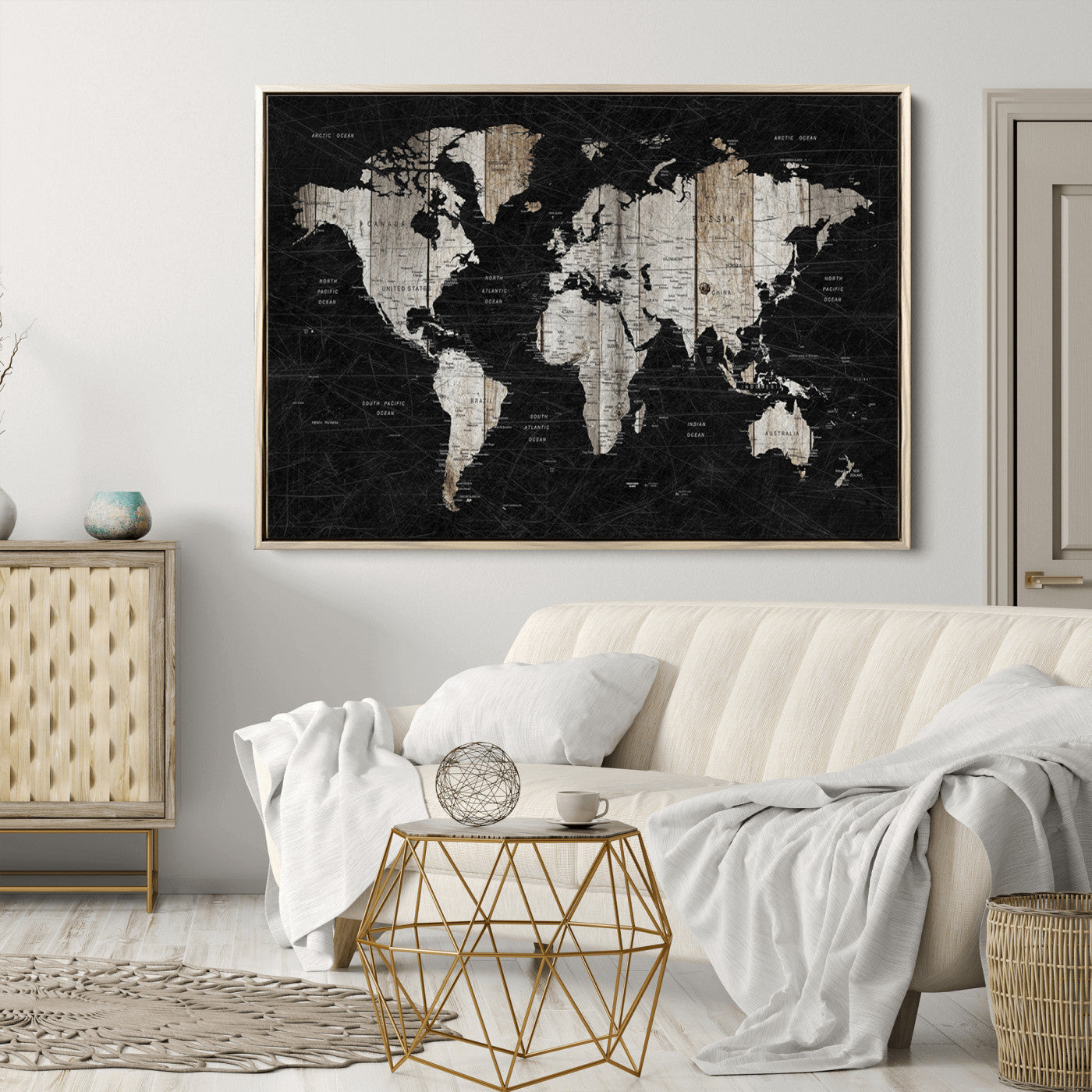 Push Pin World Map Canvas Print – Framed Wall Art for Couples to Track Their Travels – Anniversary Gift or Home Adventure Decor