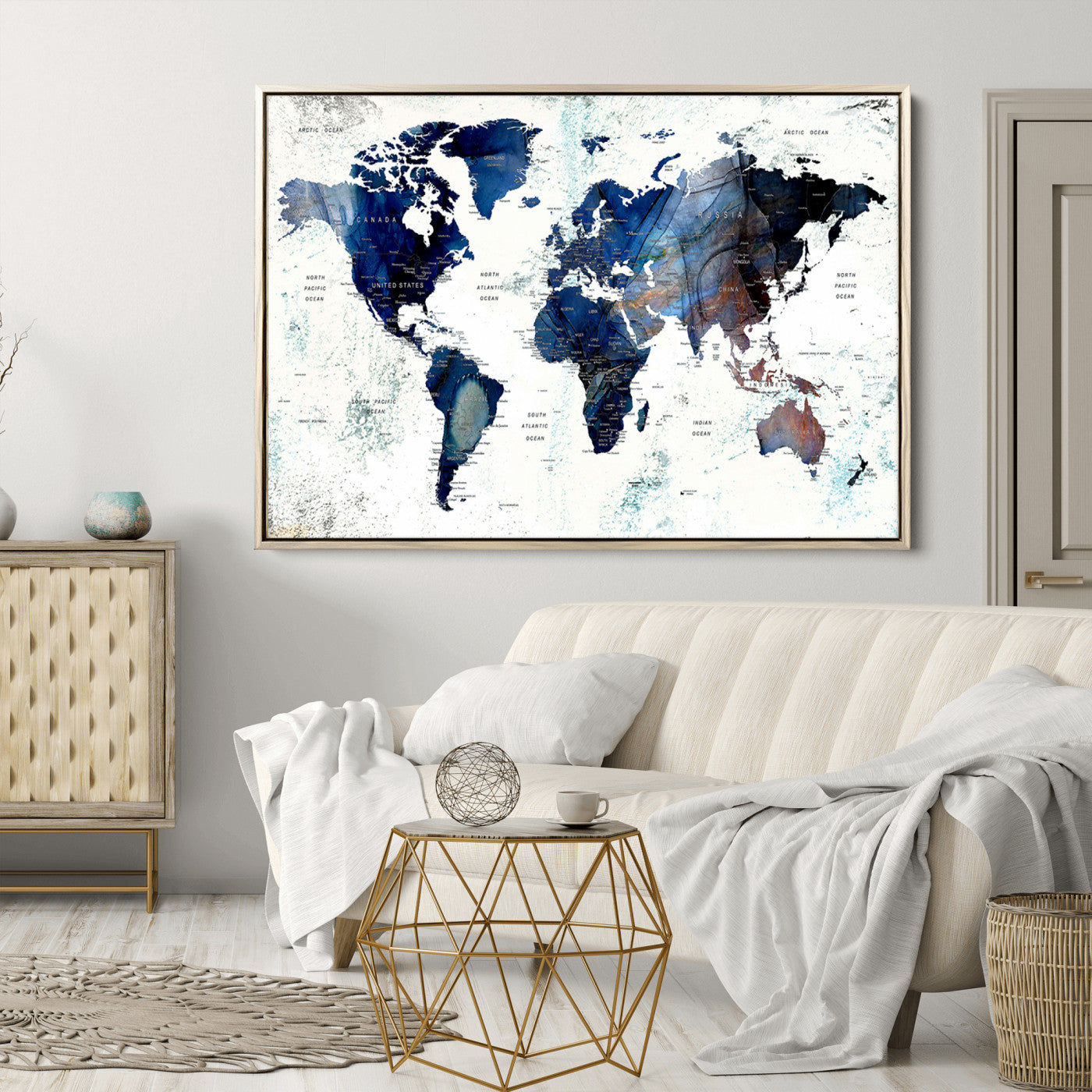 Push Pin World Map Canvas Print – Framed Wall Art for Couples to Track Their Travels – Anniversary Gift or Home Adventure Decor