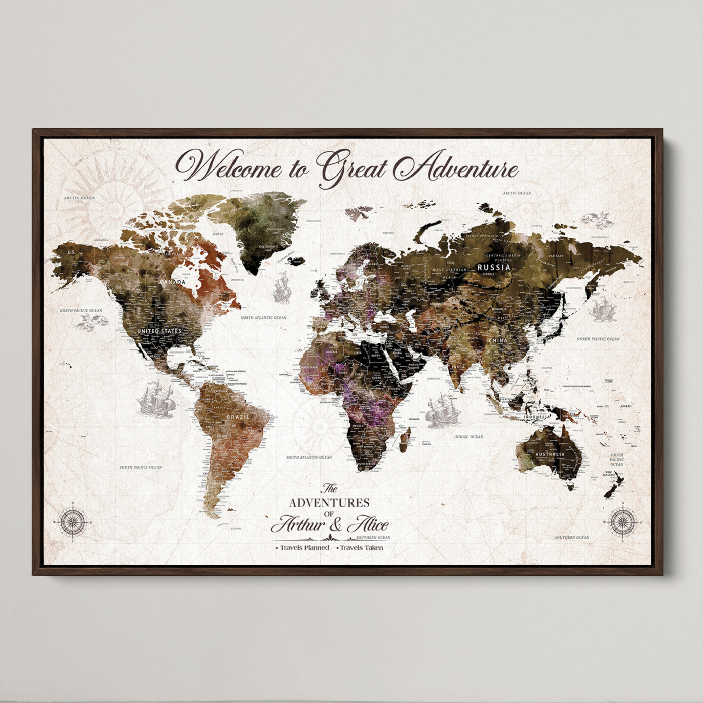 35778202-MGV-CV-36X24-Custom Push Pin World Map Wall Canvas Print – Personalized Travel Map with Pins – Framed Large Canvas for Home Office Decor