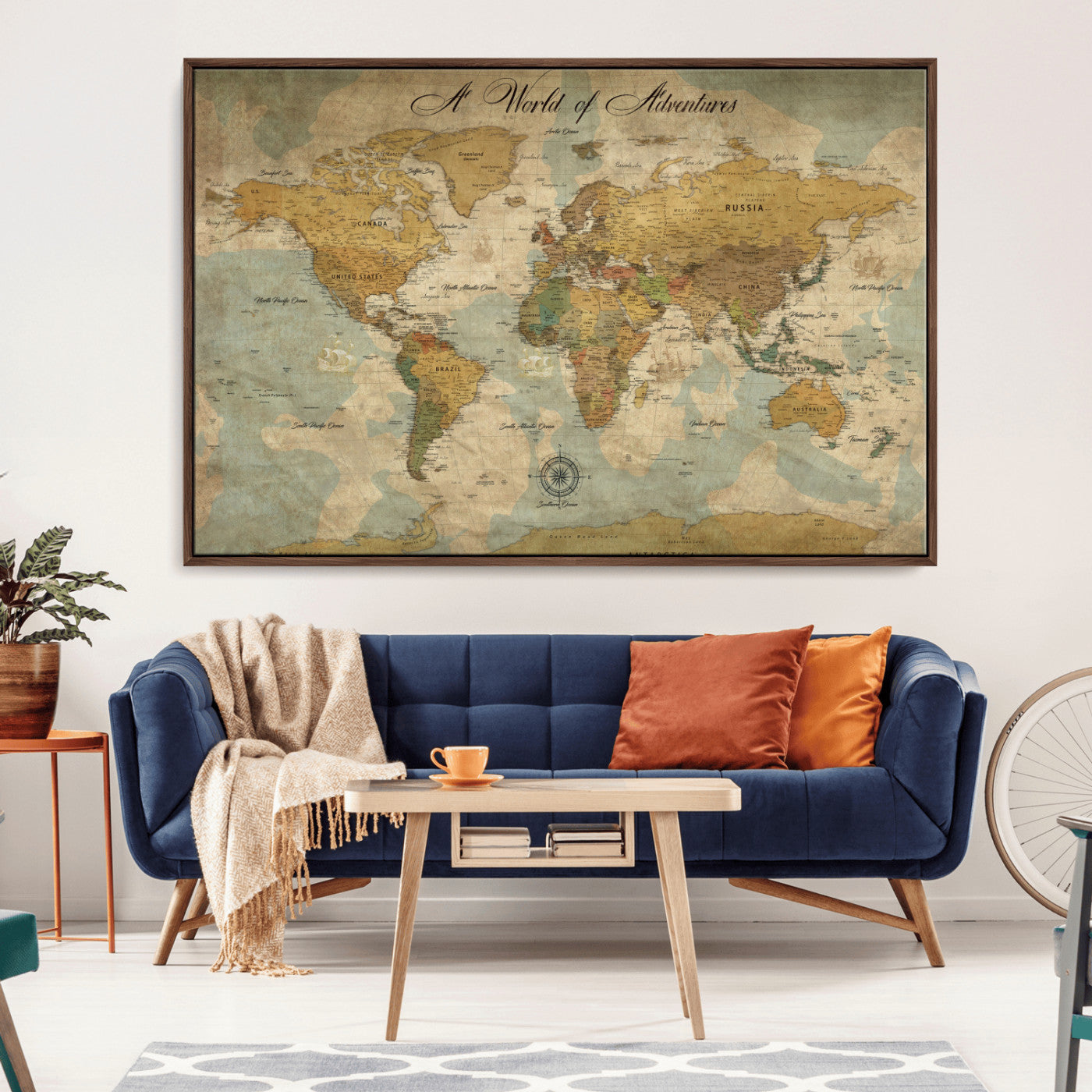 75690627-MGV-CV-36X24-Personalized World Map Print, Customizable Push Pin Framed World Map Print on Canvas - Custom Quote on Map Print,