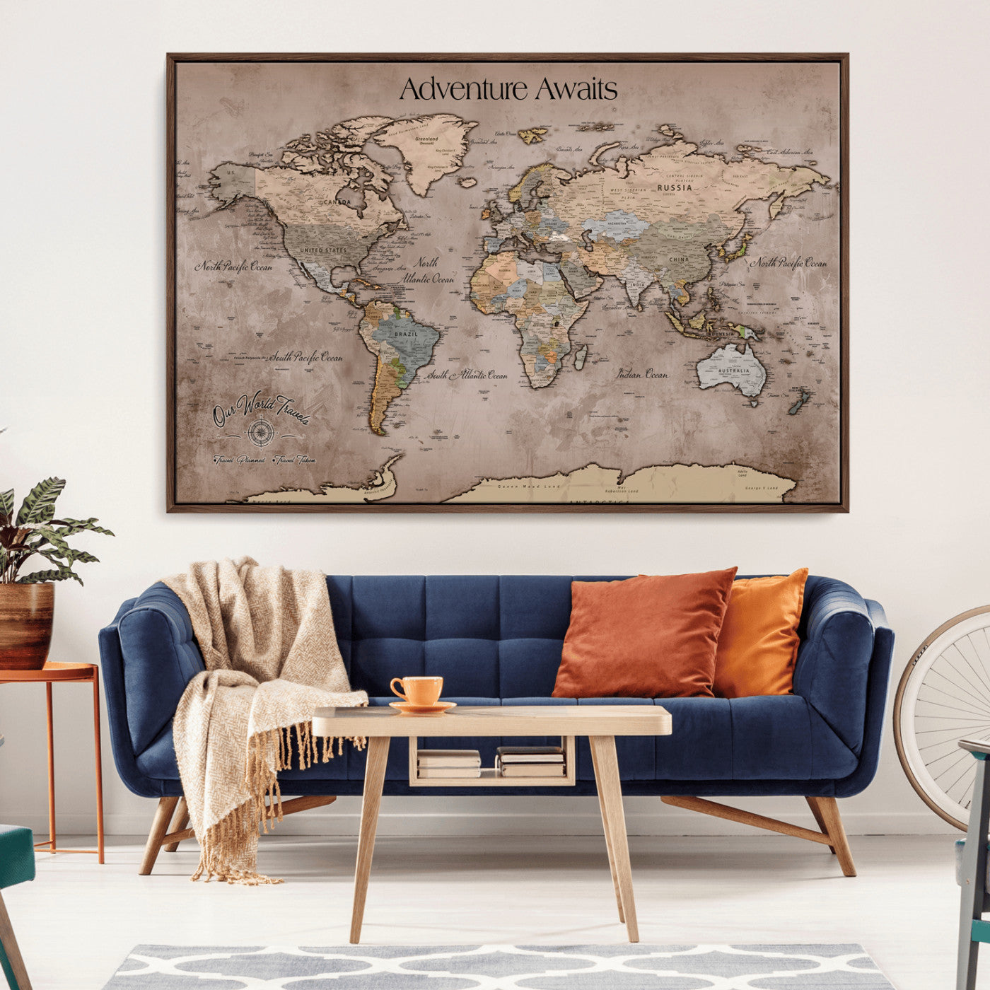 30557812-MGV-CV-36X24-Framed Abstract Tree Ring Wall Art Print, Natural Rustic Wood Texture Canvas Print, Wood Tree Stump Farmhouse, Log Cabin Wooden House Decor