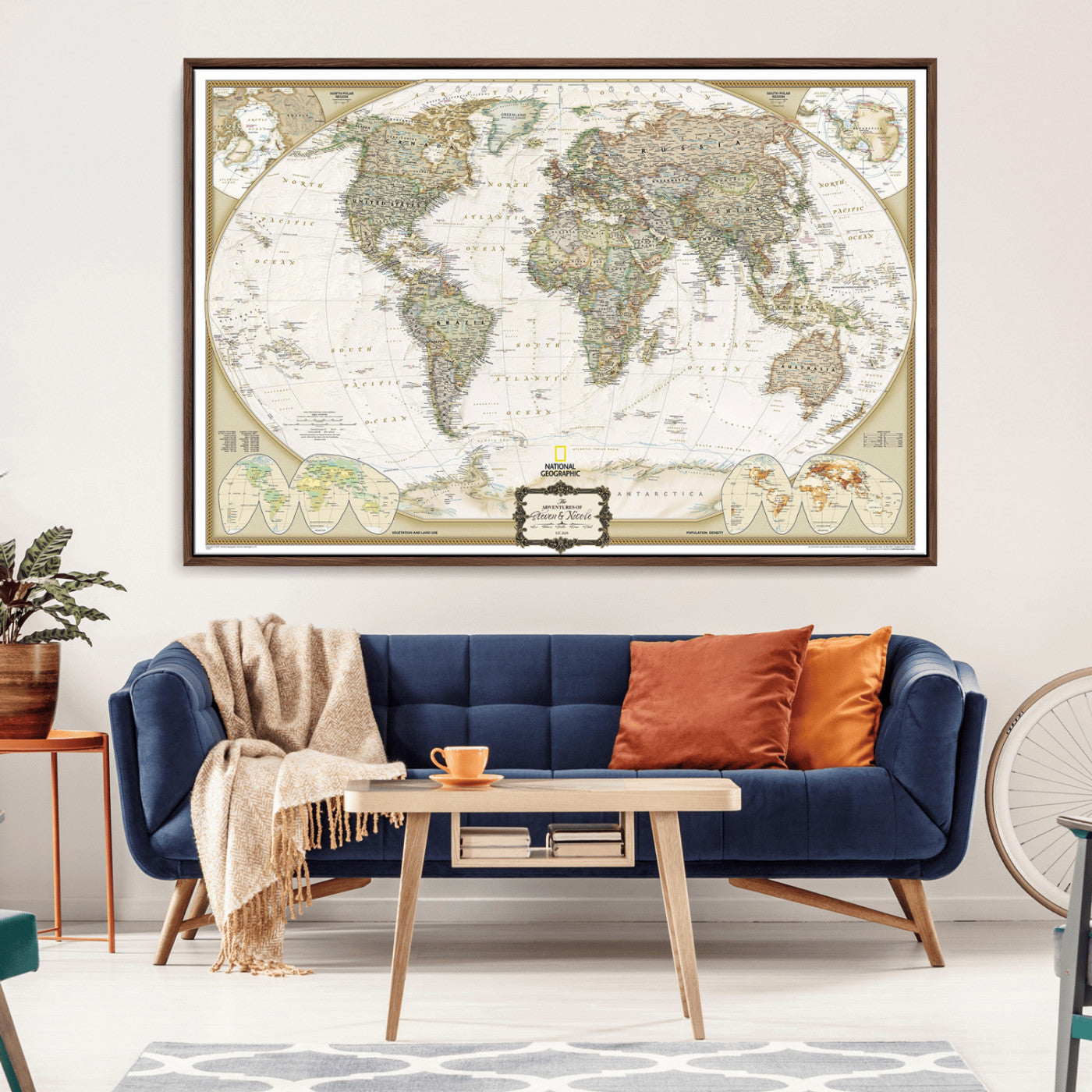 Custom Push Pin World Map Wall Art Canvas Print – Personalized National Geopraphic Map for Travel Plan – Framed Customize Animal Map for Stady Room Decor
