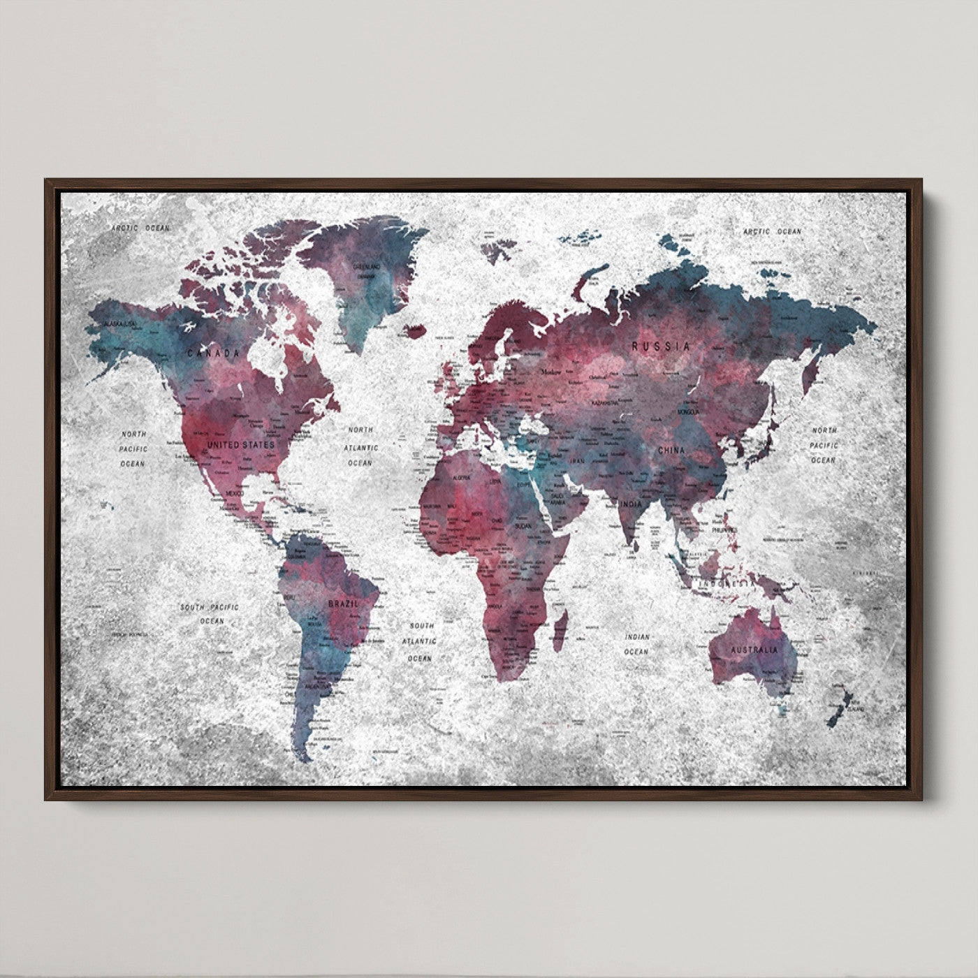 Push Pin World Map Canvas Print – Framed Wall Art for Couples to Track Their Travels – Anniversary Gift or Home Adventure Decor