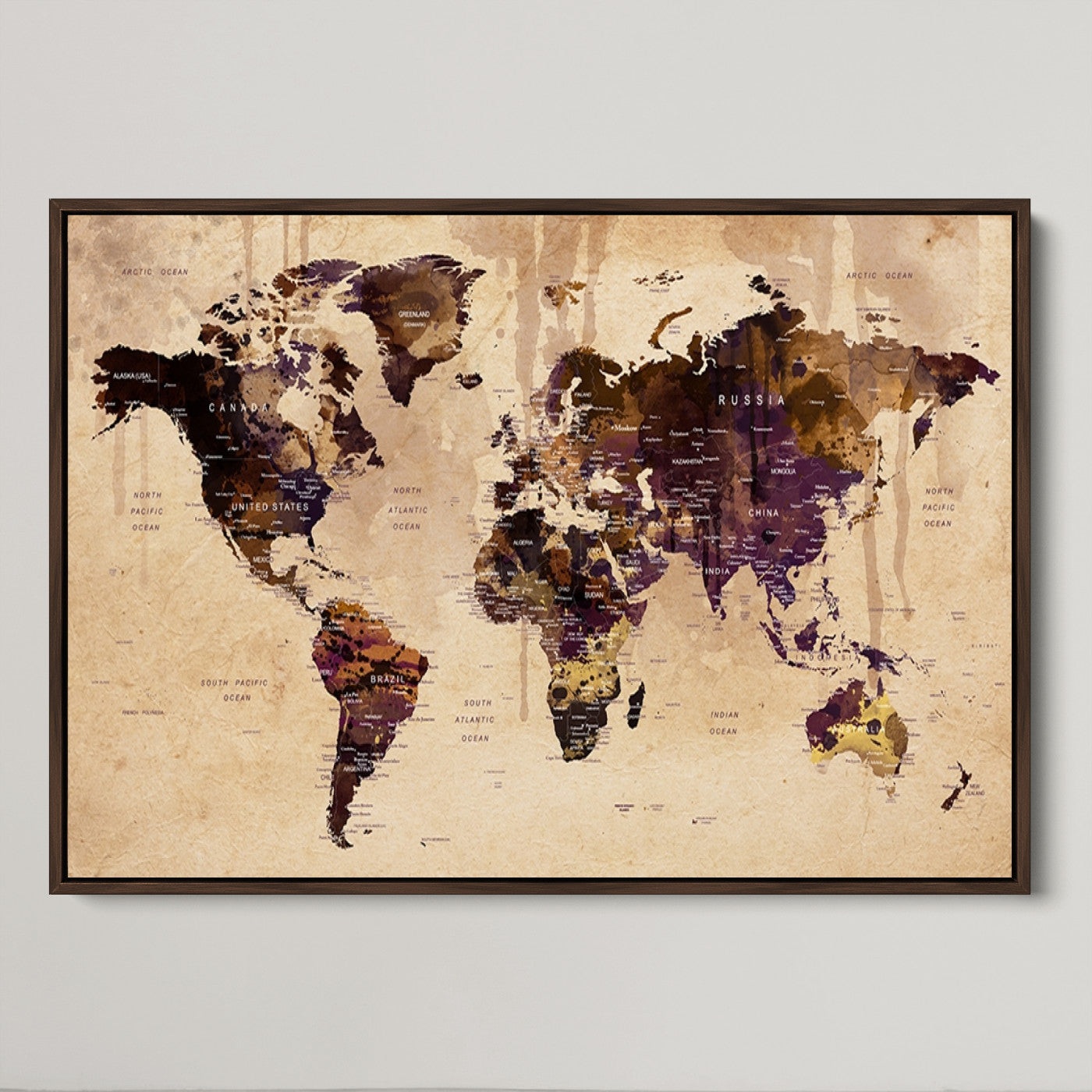 Push Pin World Map Canvas Print – Framed Wall Art for Couples to Track Their Travels – Anniversary Gift or Home Adventure Decor