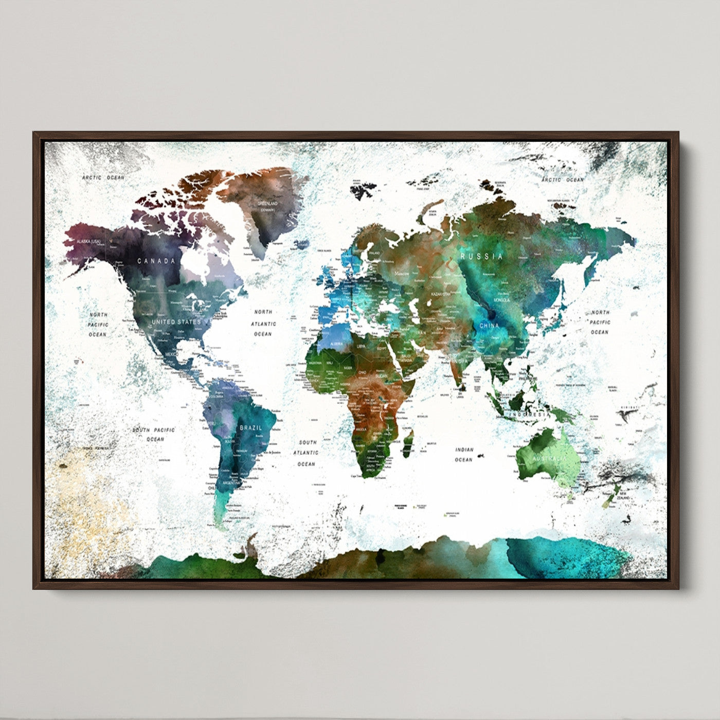 Push Pin World Map Canvas Print – Framed Wall Art for Couples to Track Their Travels – Anniversary Gift or Home Adventure Decor