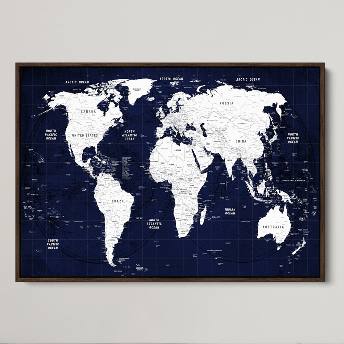 Push Pin World Map Canvas Print – Framed Wall Art for Couples to Track Their Travels – Anniversary Gift or Home Adventure Decor