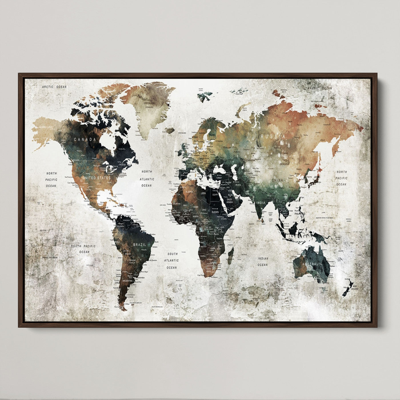 Push Pin World Map Canvas Print – Framed Wall Art for Couples to Track Their Travels – Anniversary Gift or Home Adventure Decor