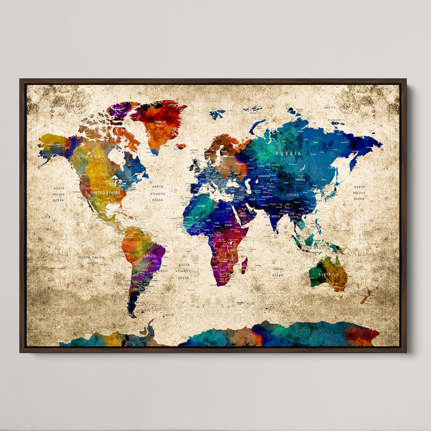 Push Pin World Map Canvas Print – Framed Wall Art for Couples to Track Their Travels – Anniversary Gift or Home Adventure Decor