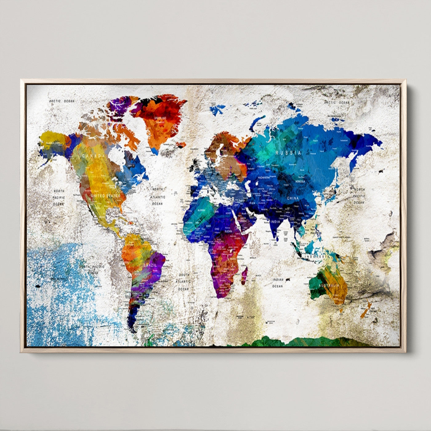 Push Pin World Map Canvas Print – Framed Wall Art for Couples to Track Their Travels – Anniversary Gift or Home Adventure Decor