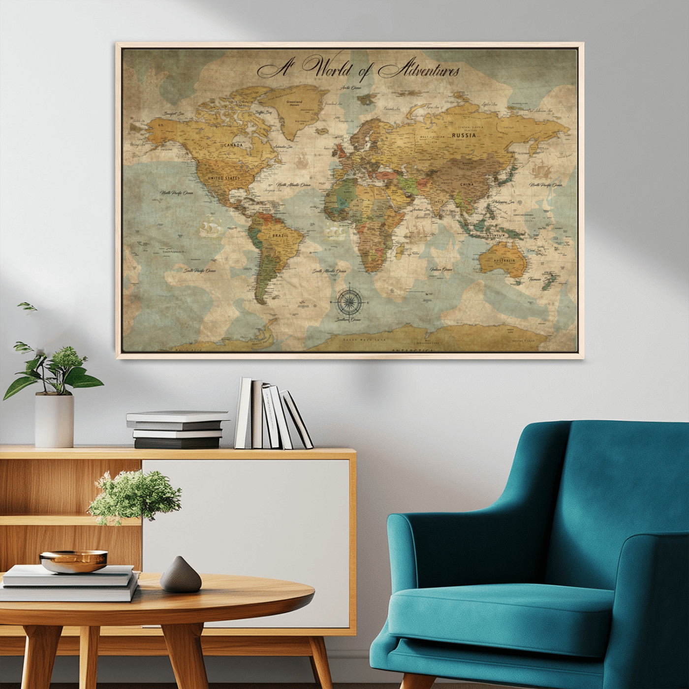 75690627-MGV-FC-36X24_Natural-Personalized World Map Print, Customizable Push Pin Framed World Map Print on Canvas - Custom Quote on Map Print,