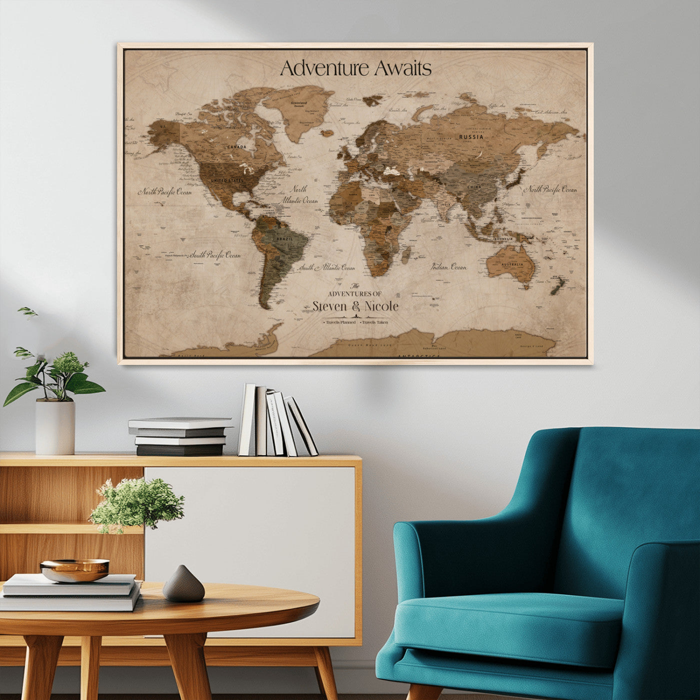 26070282-MGV-FC-36X24_Natural-Personalized World Map Wall Art Canvas Print - Customizable Wall Art Map Print