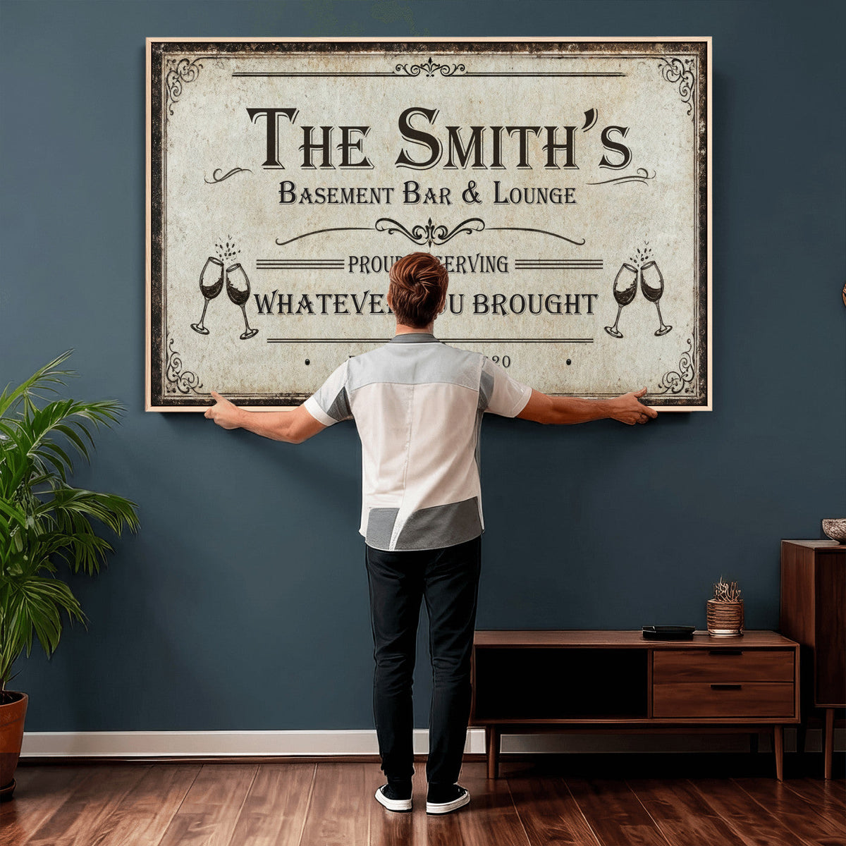 Custom Basement Bar & Lounge Sign Canvas, Personalized Family Name Art
