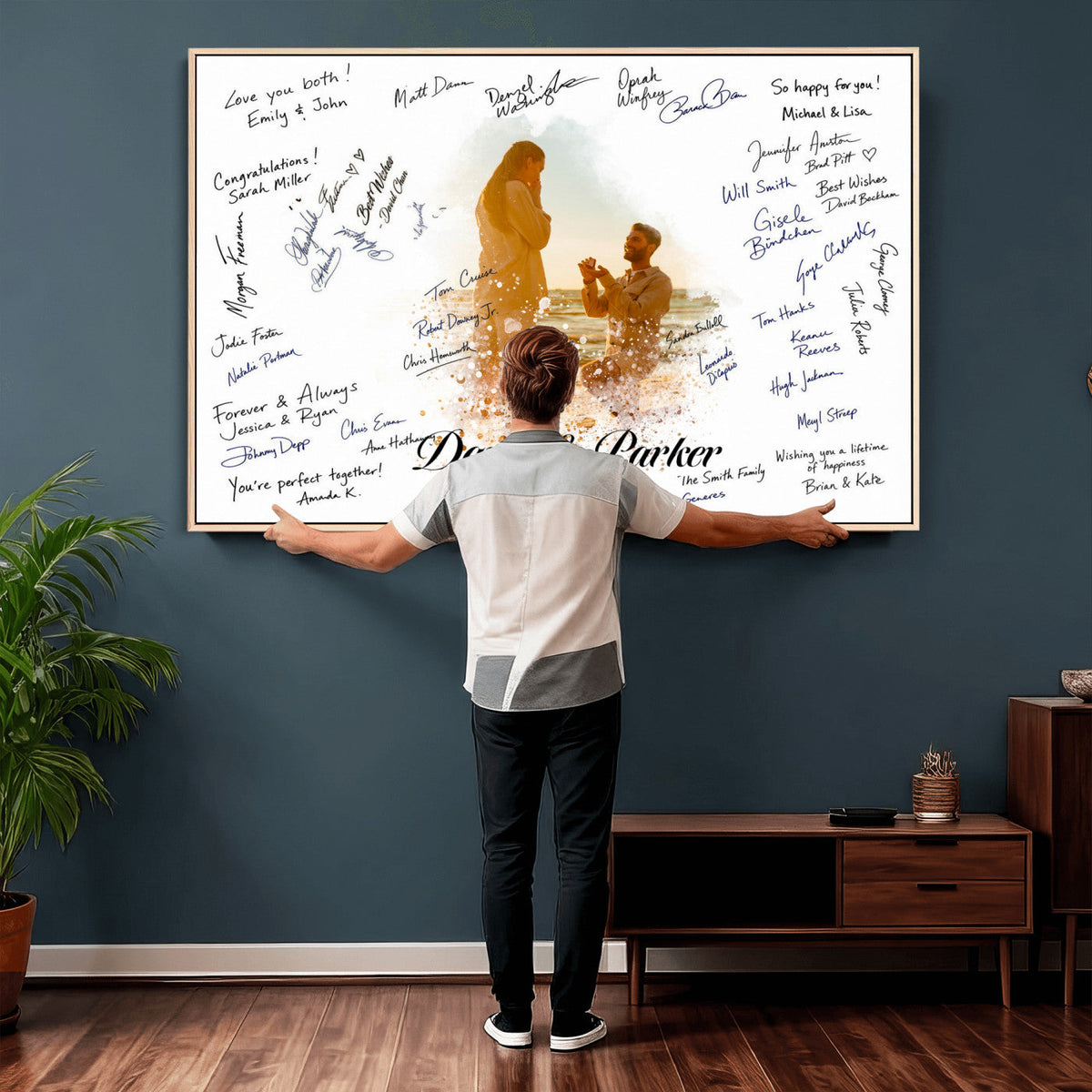 75692697-MGV-CV-36X24 - Wedding Guest Book Alternative Wall Art Canvas Print, Personalized Couple Photo Guestbook Wedding Signature Poster, Custom Couple Photo Guestbook Canvas, Bridal Shower Reception Decor