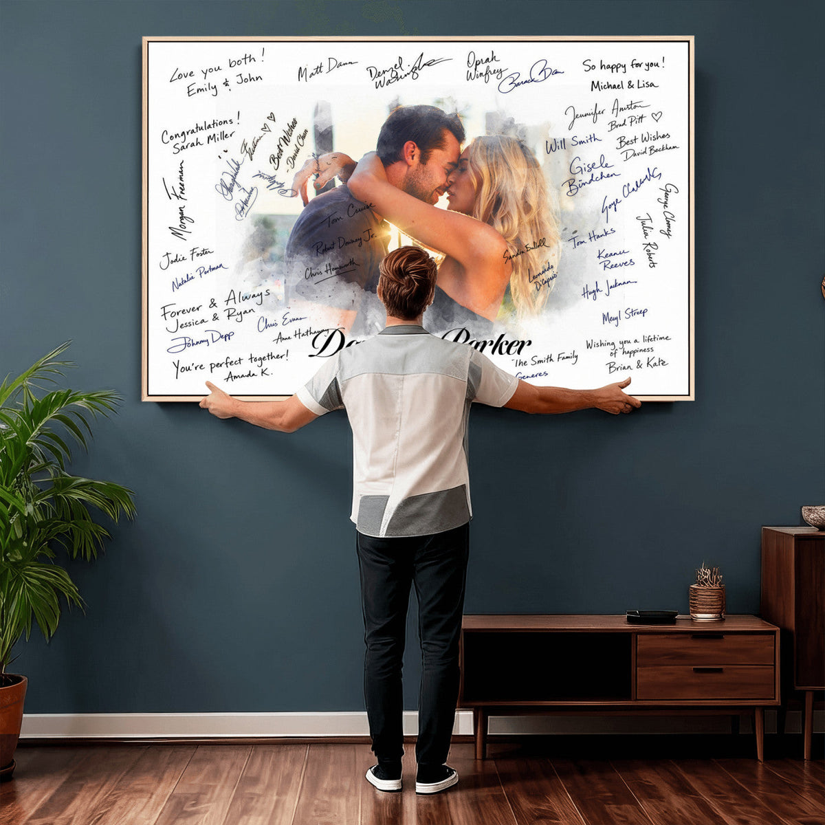 14788122-MGV-CV-36X24 - Wedding Guest Book Alternative Wall Art Canvas Print, Personalized Couple Photo Guestbook Wedding Signature Poster, Custom Couple Photo Guestbook Canvas, Bridal Shower Reception Decor