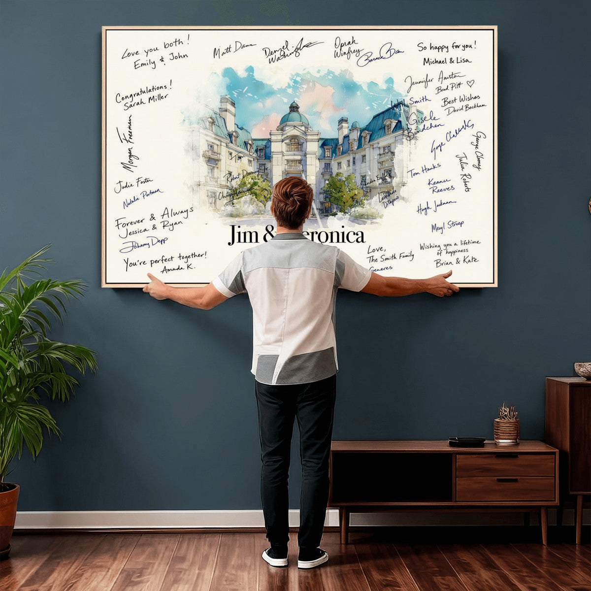 92760374-MGV-CV-36X24 - Wedding Guest Book Alternative Wall Art Canvas Print, Personalized Couple Photo Guestbook Wedding Signature Poster, Custom Couple Photo Guestbook Canvas