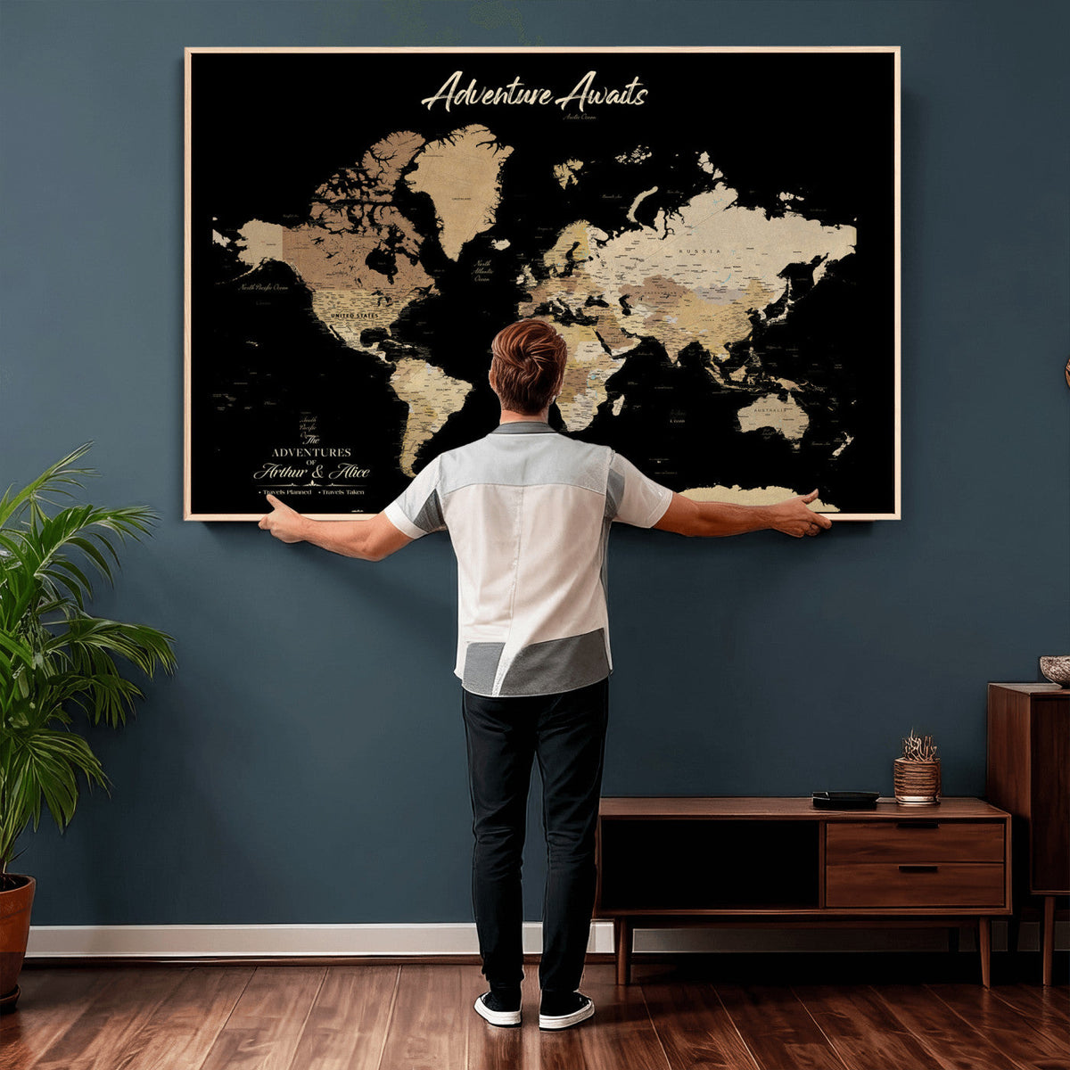 88415067-MGV-CV-36X24 - Custom Push Pin World Map Canvas Print | Personalized Travel Map Wall Art