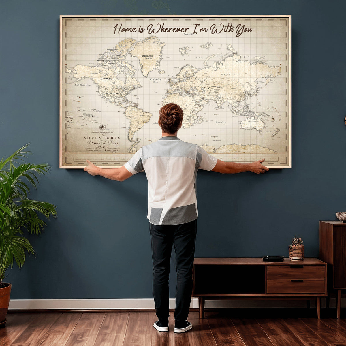 40086720-MGV-CV-36X24 - Custom Push Pin World Map Canvas Print | Personalized Travel Map Wall Art