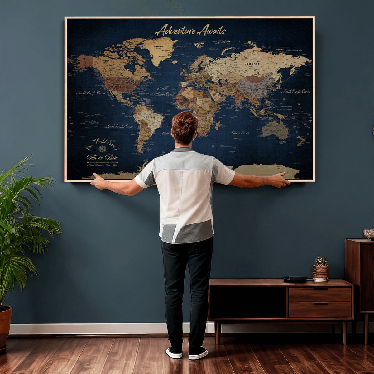 74477969-MGV-CV-36X24 - Custom Push Pin World Map Canvas | Personalized Travel Tracker | Wedding Anniversary Gift for Couples | Adventure Map Wall Art with Pins
