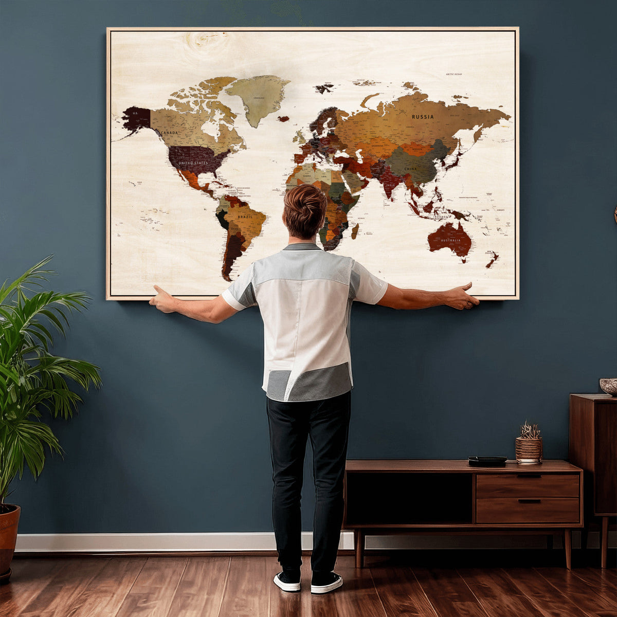 35728547D-MGV-CV-36X24 - Custom Push Pin World Map Wall Art Canvas Print – Personalized Travel Tracker with Pins Framed Large for Home and Office Decor
