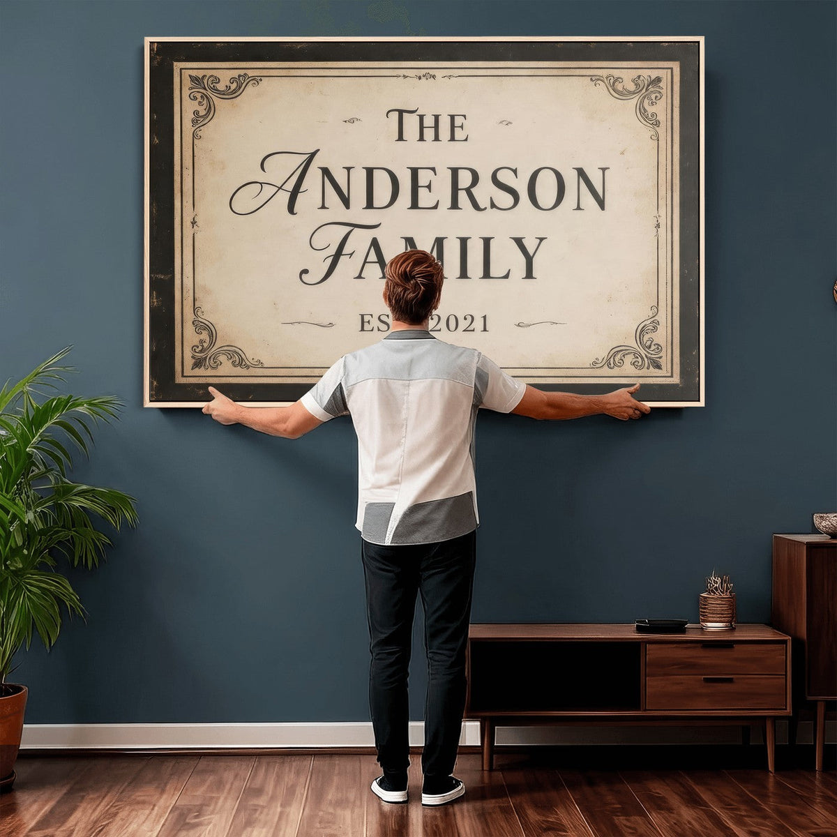 Vintage parchment family name wall art, print option