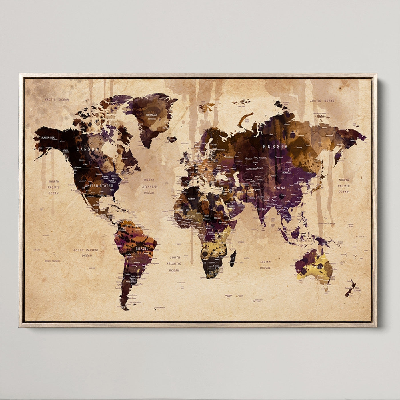 Push Pin World Map Canvas Print – Framed Wall Art for Couples to Track Their Travels – Anniversary Gift or Home Adventure Decor