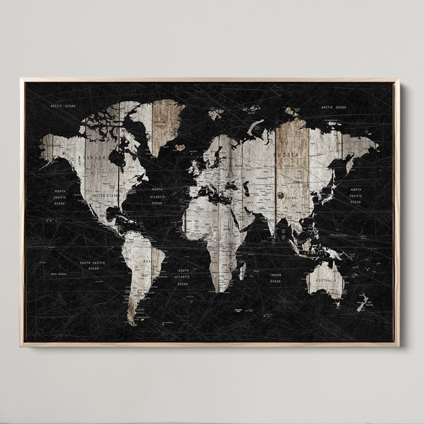 89998-MGV-FC-36X24_Natural-Push Pin World Map Canvas Print – Framed Wall Art for Couples to Track Their Travels – Anniversary Gift or Home Adventure Decor