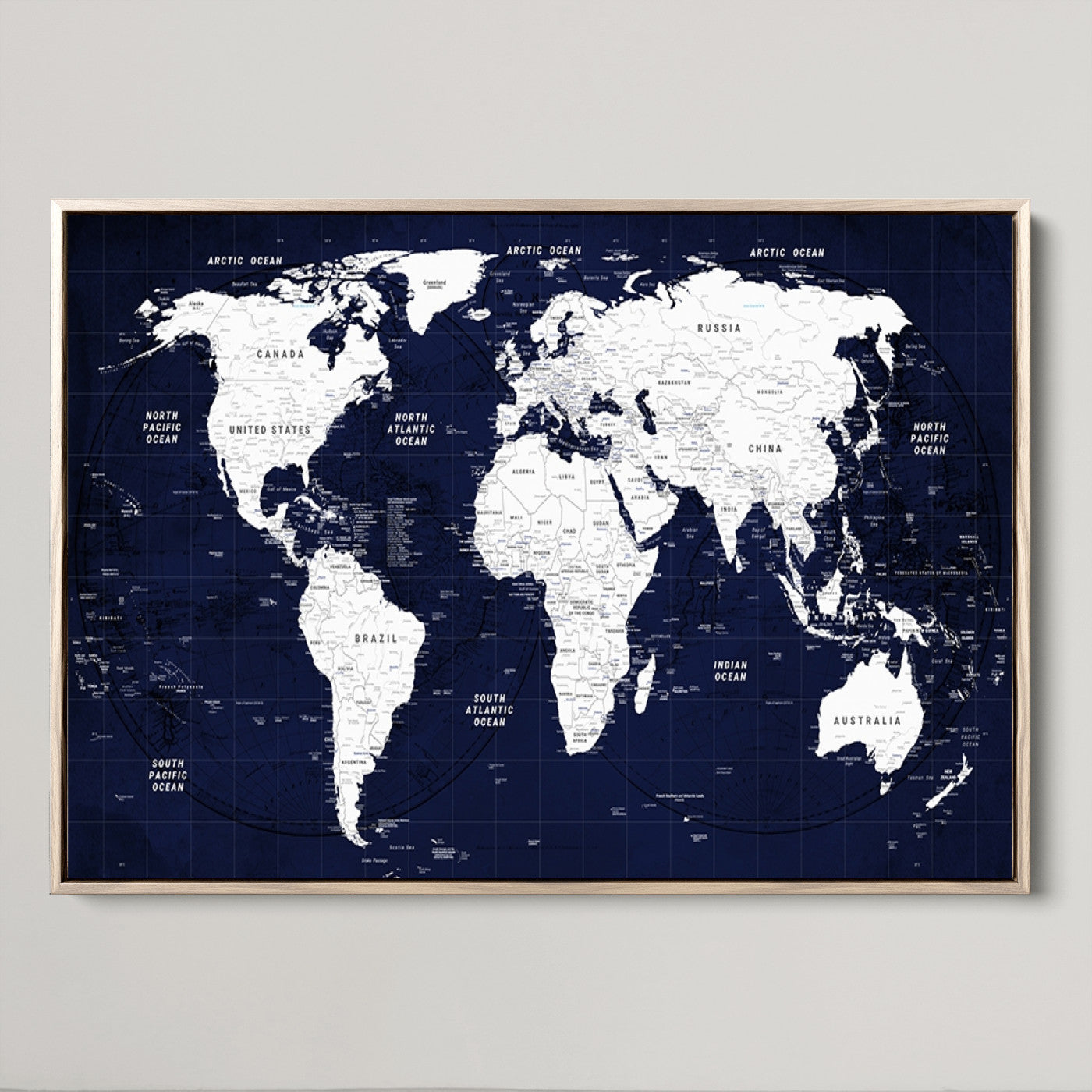 Push Pin World Map Canvas Print – Framed Wall Art for Couples to Track Their Travels – Anniversary Gift or Home Adventure Decor