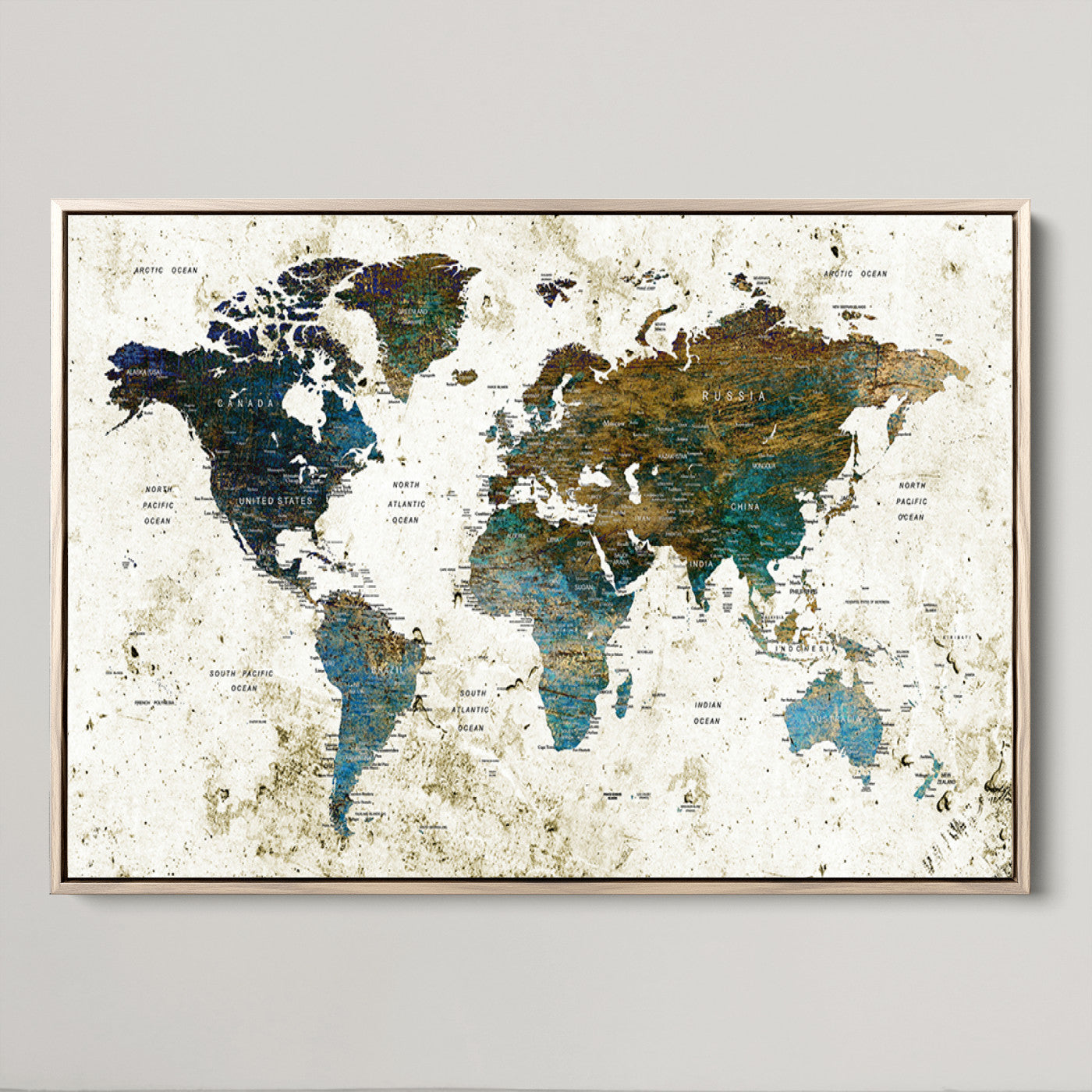 Push Pin World Map Canvas Print – Framed Wall Art for Couples to Track Their Travels – Anniversary Gift or Home Adventure Decor