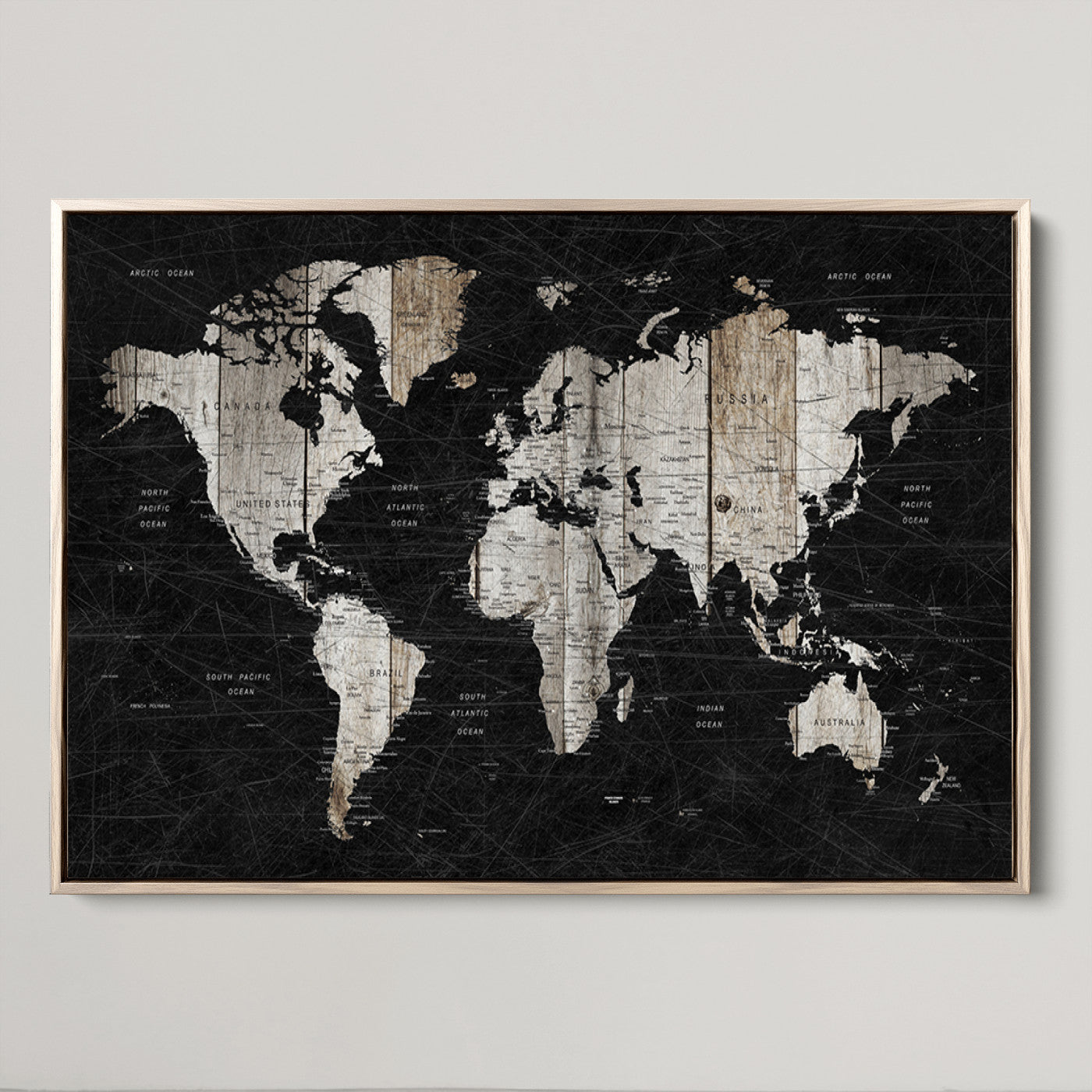 Push Pin World Map Canvas Print – Framed Wall Art for Couples to Track Their Travels – Anniversary Gift or Home Adventure Decor
