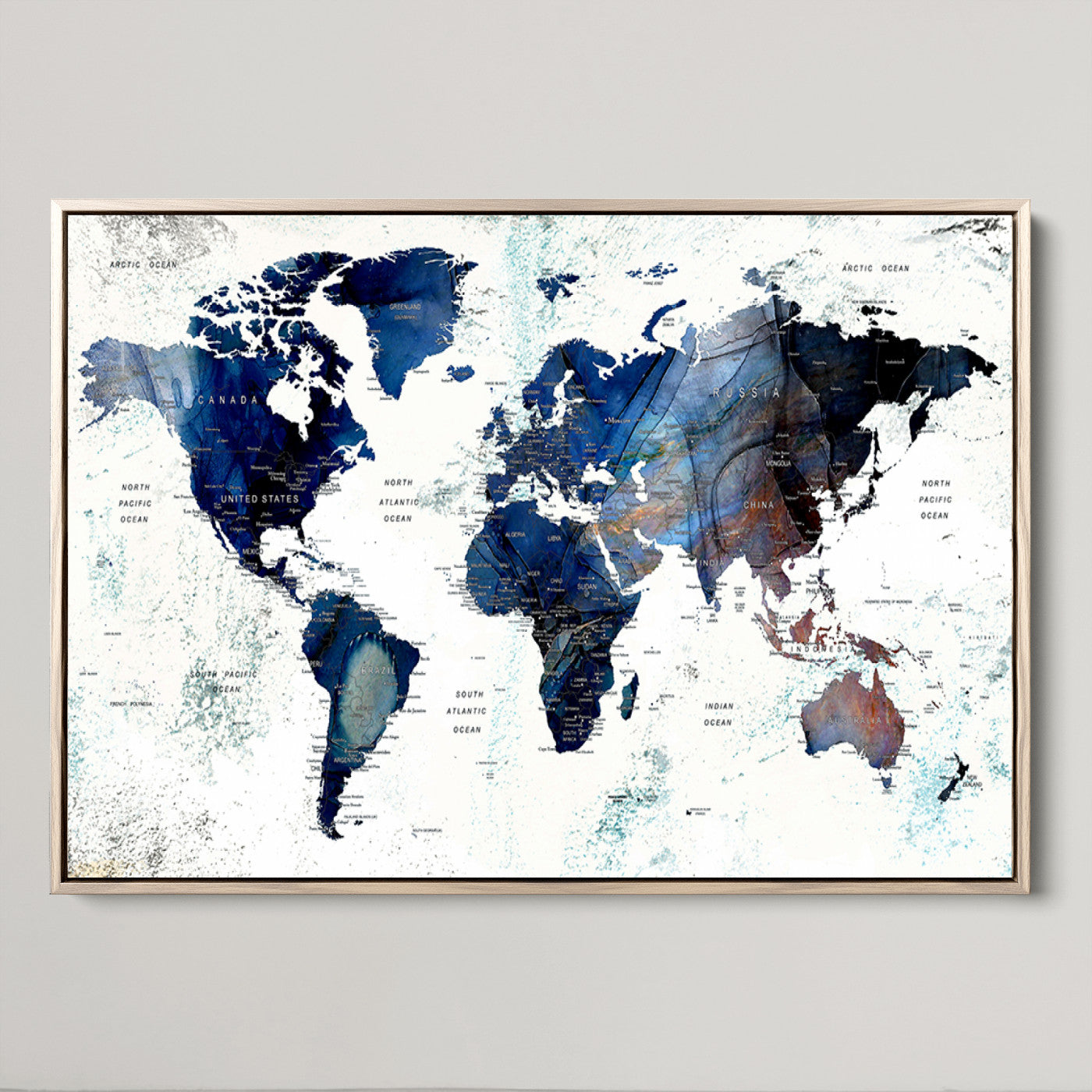 Push Pin World Map Canvas Print – Framed Wall Art for Couples to Track Their Travels – Anniversary Gift or Home Adventure Decor