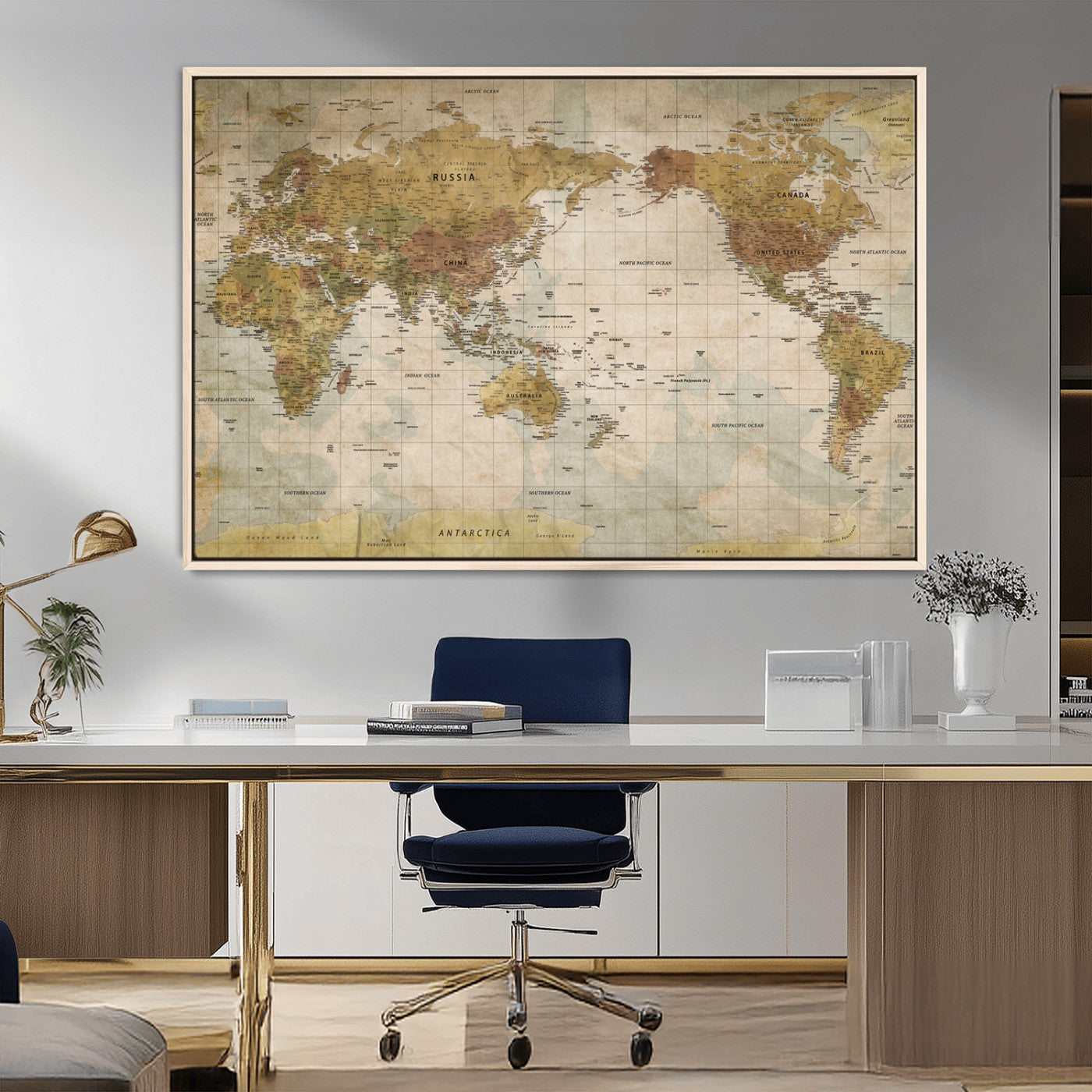 73306535-MGV-FC-36X24_Natural-Custom Push Pin World Map Wall Canvas Print – Personalized Travel Tracker for Anniversy Gift – Framed Custom Quotie Canvas for Home Office Decor