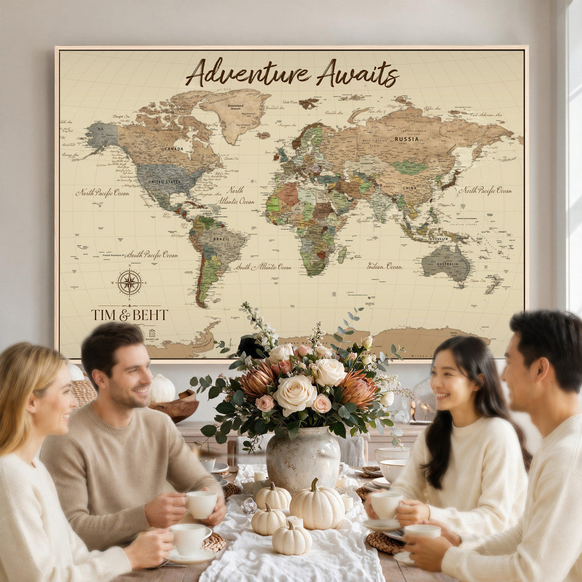 72027187-MGV-CV-36X24 - Custom Push Pin World Map Wall Art Canvas Print | Personalized Travel Tracker with Pins Map Print - NEWMAP-23