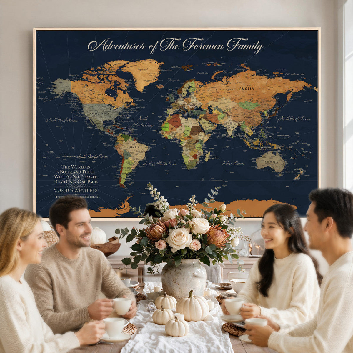 84352304-MGV-CV-36X24 - Custom Push Pin Travel Map Canvas Print, Honeymoon and Anniversary Gift, Living Room and Dining Room Decor