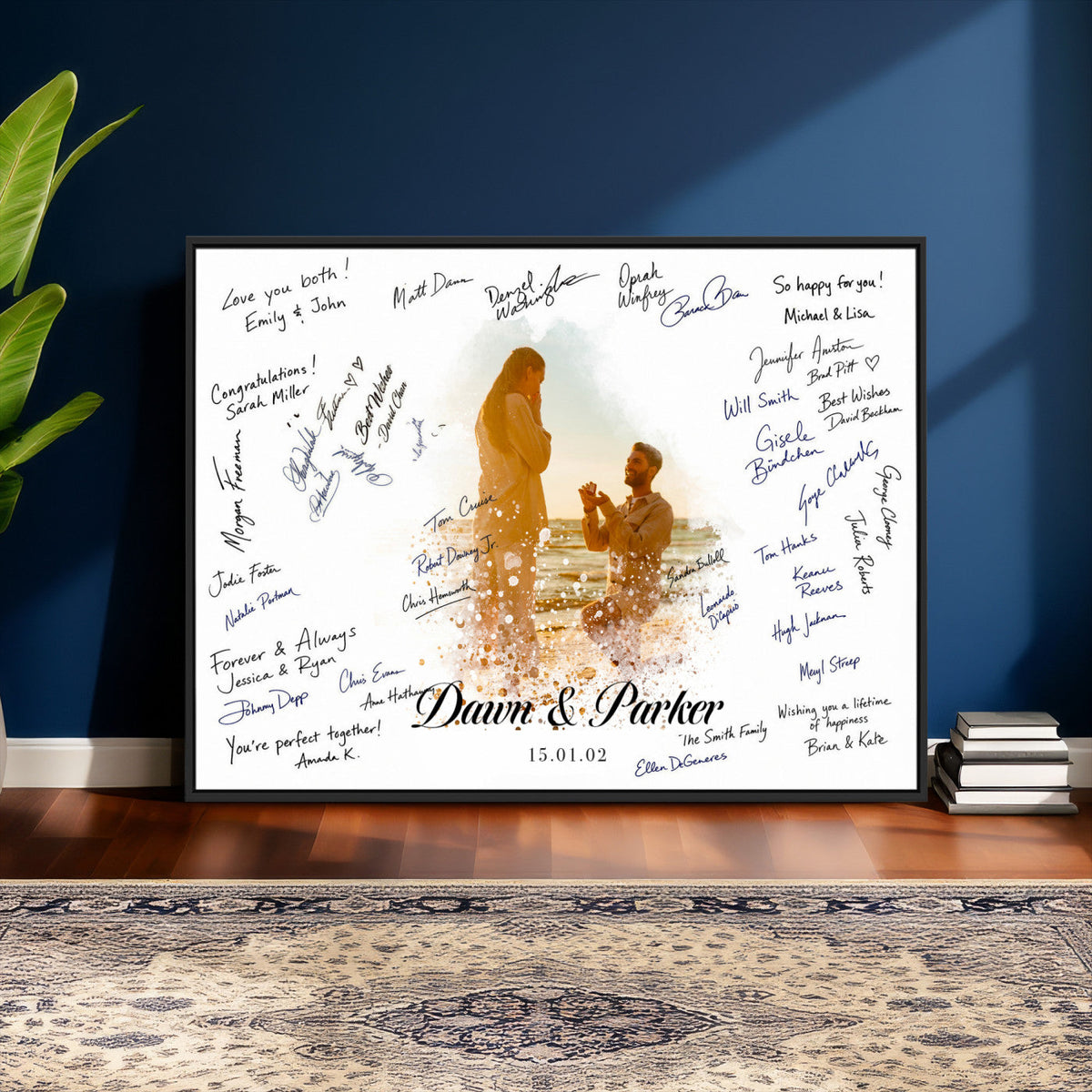 75692697-MGV-CV-36X24 - Wedding Guest Book Alternative Wall Art Canvas Print, Personalized Couple Photo Guestbook Wedding Signature Poster, Custom Couple Photo Guestbook Canvas, Bridal Shower Reception Decor