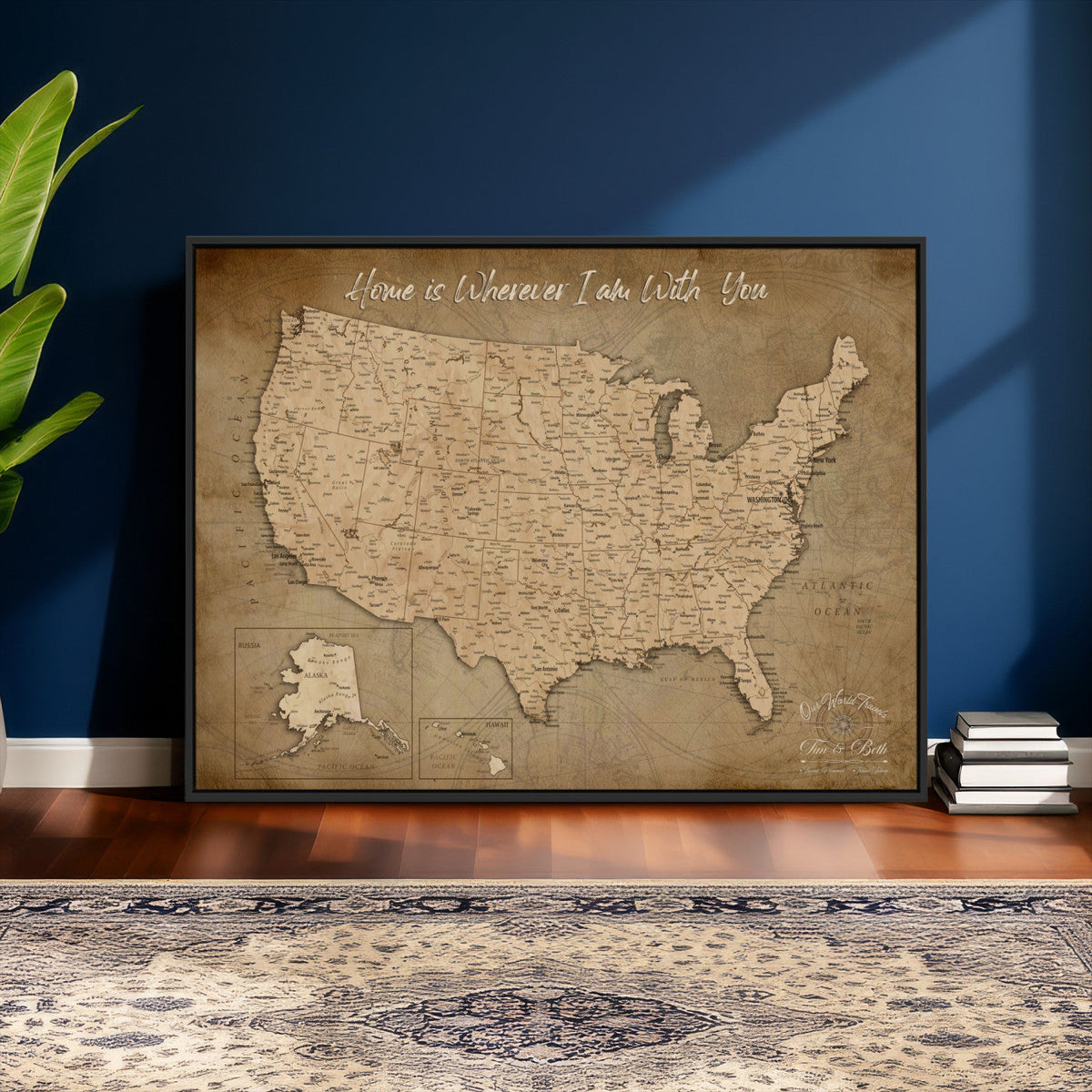 21454917-MGV-CV-36X24 - Personalized USA Push Pin Travel Map, Custom United States Map, Push Pin Map, USA Bucket List Map, Anniversary Gift | Couple Travel Map Wall Art