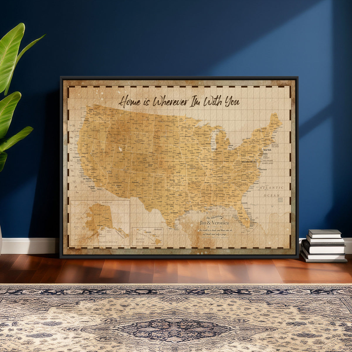 62164711-MGV-CV-36X24 - Personalized USA Push Pin Travel Map, Custom United States Map, Push Pin Map, USA Bucket List Map, Anniversary Gift - Couple Travel Map Wall Art