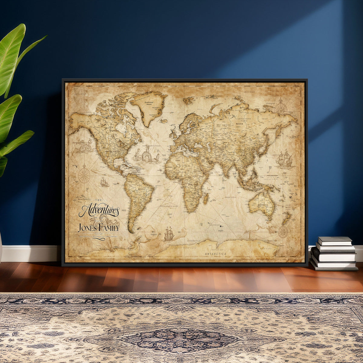 60956619-MGV-CV-36X24 - Custom Push Pin World Map Canvas Print | Personalized Travel Map Wall Art