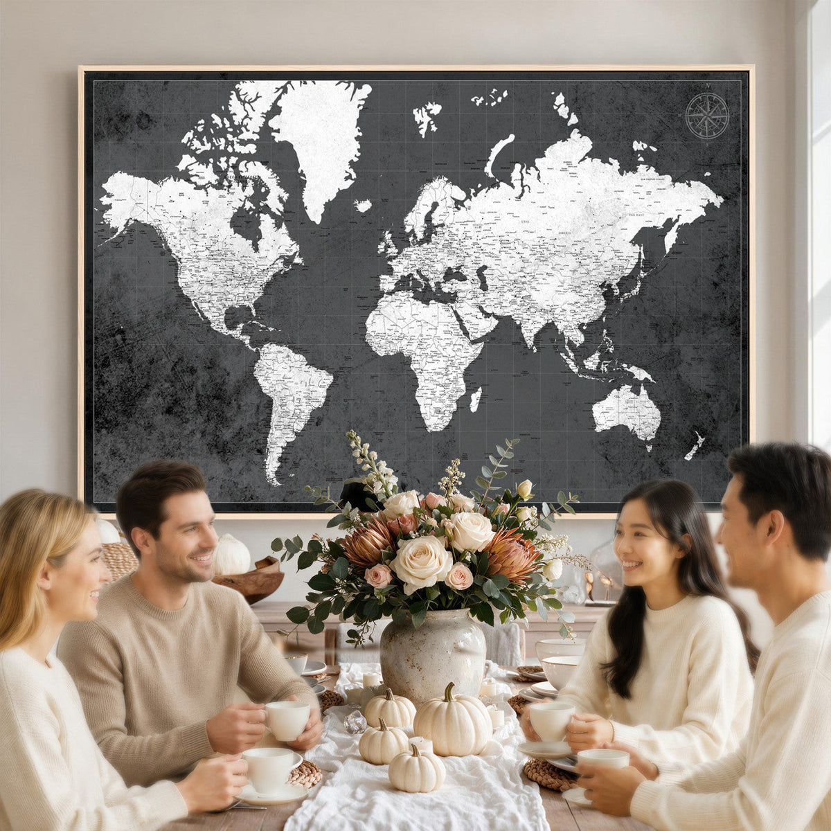 78574966-MGV-CV-36X24 - Extra Large Framed Personalize Push Pin World Map Wall Art Canvas Print for Travel Tracking - NEWMAP-128