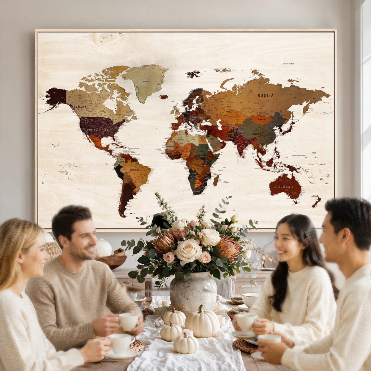 35728547D-MGV-CV-36X24 - Custom Push Pin World Map Wall Art Canvas Print – Personalized Travel Tracker with Pins Framed Large for Home and Office Decor