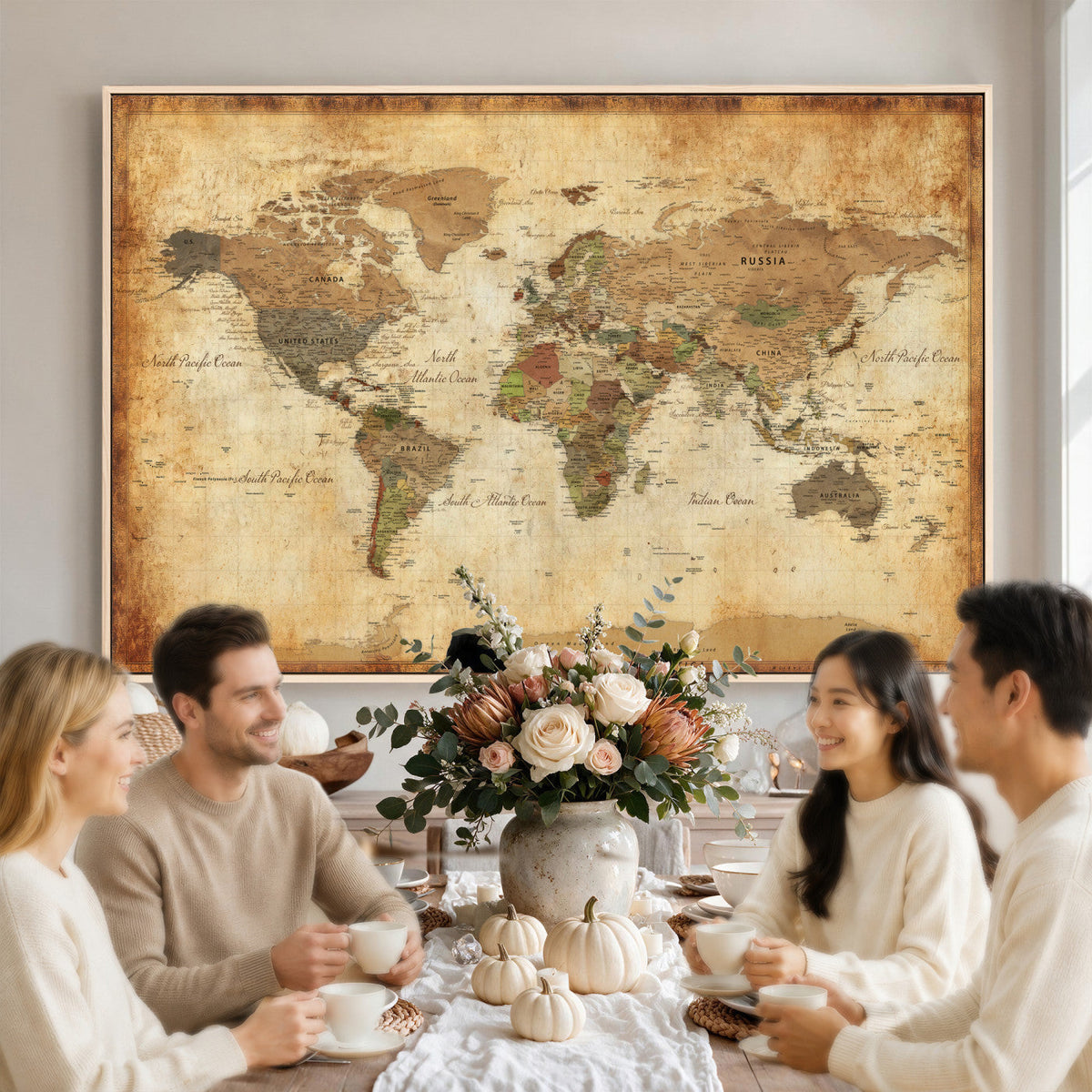 26621467D-MGV-CV-36X24 - Custom Push Pin World Map Wall Art Canvas Print – Personalized Travel Tracker with Pins Framed Large for Home and Office Decor