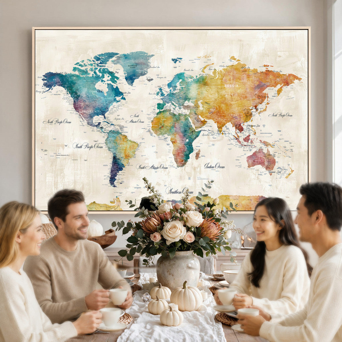 53654999D-MGV-CV-36X24 - Custom Push Pin World Map Wall Art Canvas Print – Personalized Travel Tracker with Pins Framed Large for Home and Office Decor