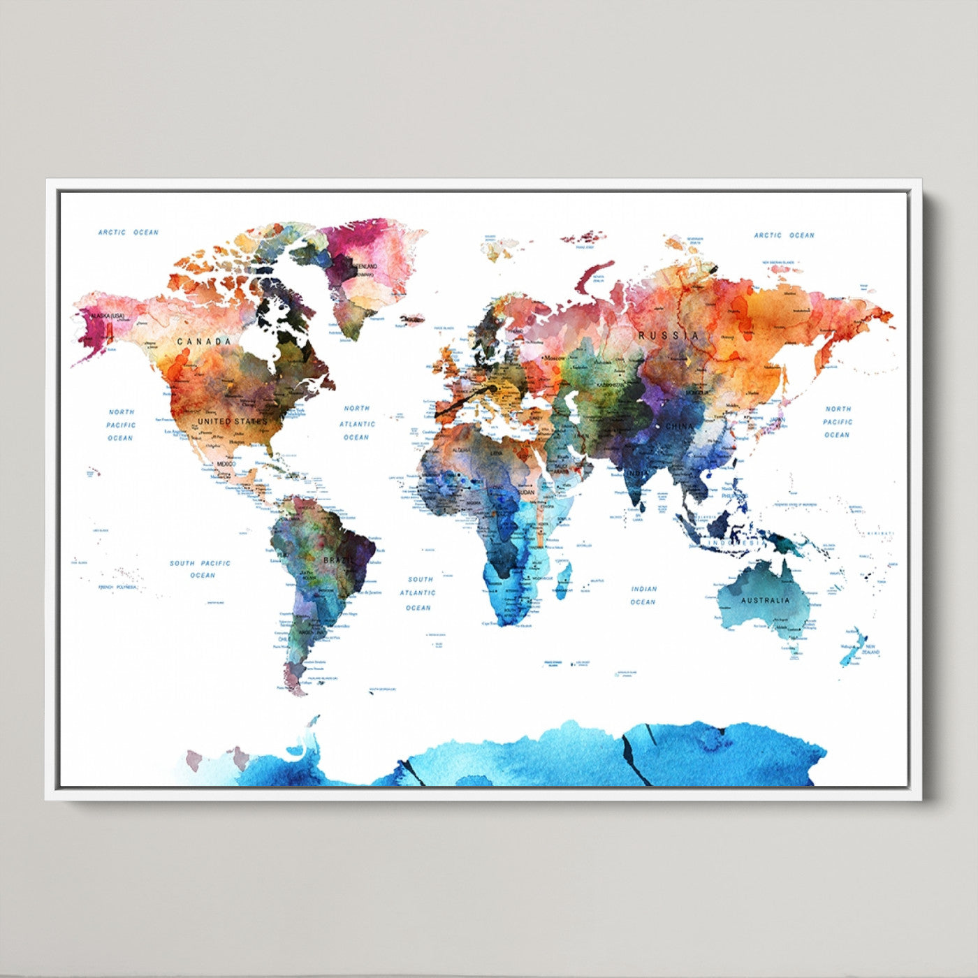 Push Pin World Map Canvas Print – Framed Wall Art for Couples to Track Their Travels – Anniversary Gift or Home Adventure Decor