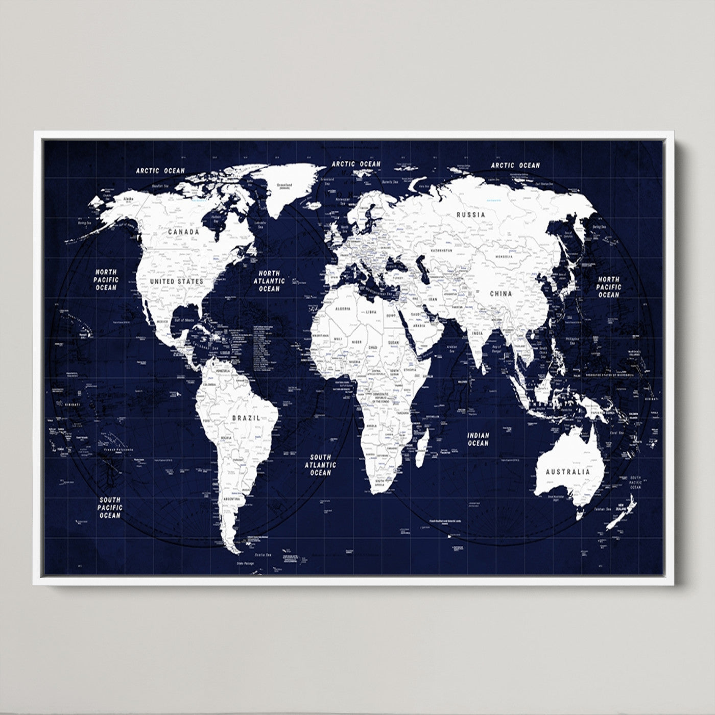 Push Pin World Map Canvas Print – Framed Wall Art for Couples to Track Their Travels – Anniversary Gift or Home Adventure Decor