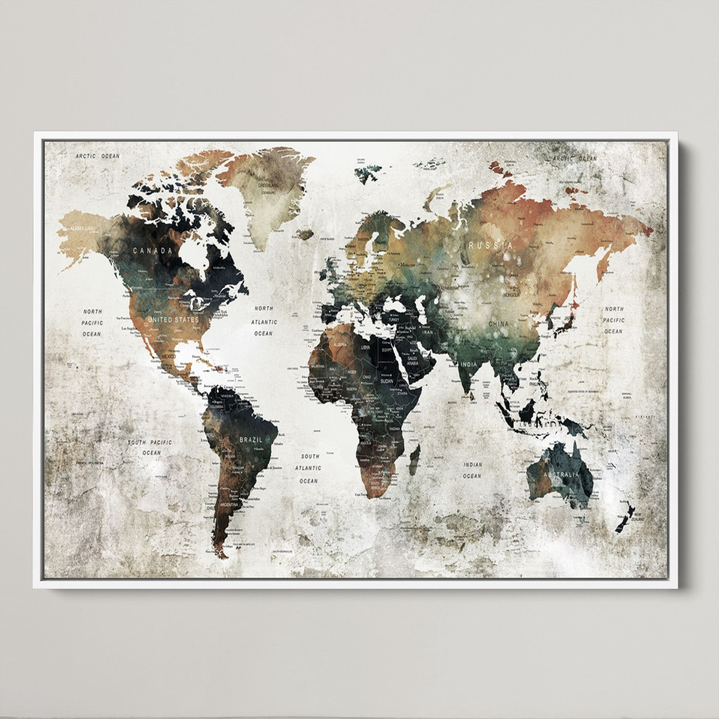 Push Pin World Map Canvas Print – Framed Wall Art for Couples to Track Their Travels – Anniversary Gift or Home Adventure Decor