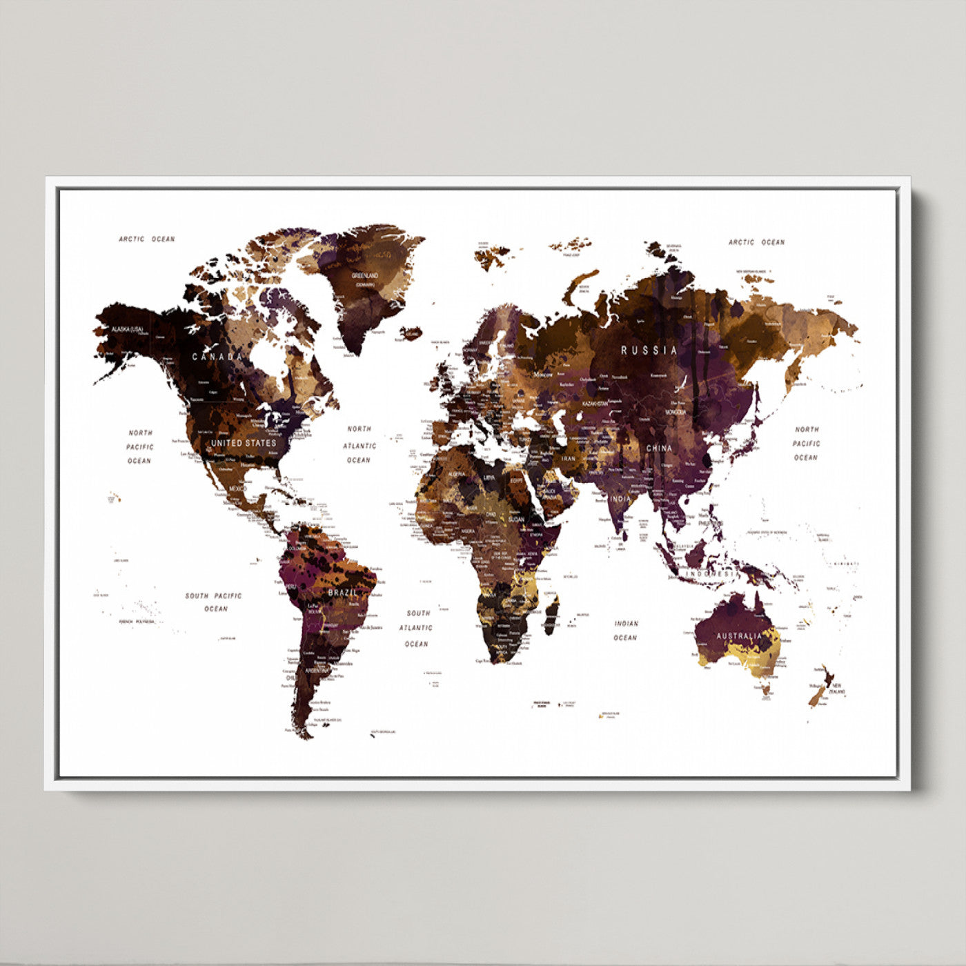 Push Pin World Map Canvas Print – Framed Wall Art for Couples to Track Their Travels – Anniversary Gift or Home Adventure Decor