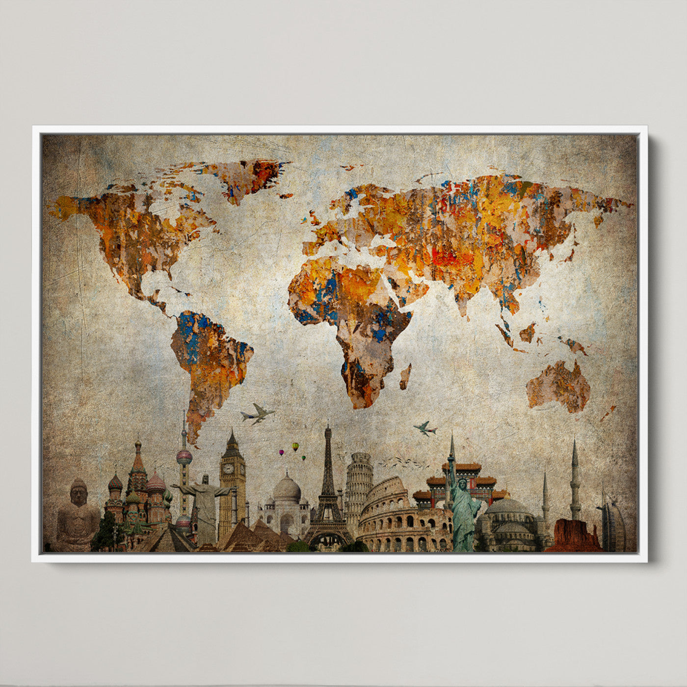 Push Pin World Map Canvas Print – Framed Wall Art for Couples to Track Their Travels – Anniversary Gift or Home Adventure Decor